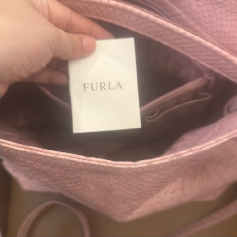 Furla Textured Pink Leather Shoulder Bag - Picture 6 of 6